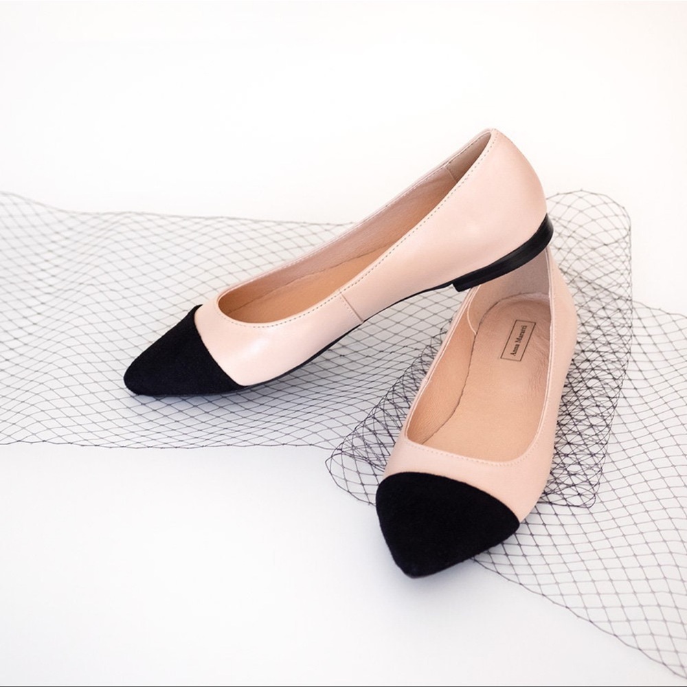 Anna Maratti two tone beige flats with black toe, 10